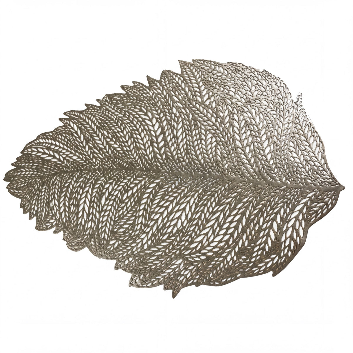 Set of six leaf cut-out vinyl placemats by AMF033-GLD, decorative and functional tableware for dining or gatherings.