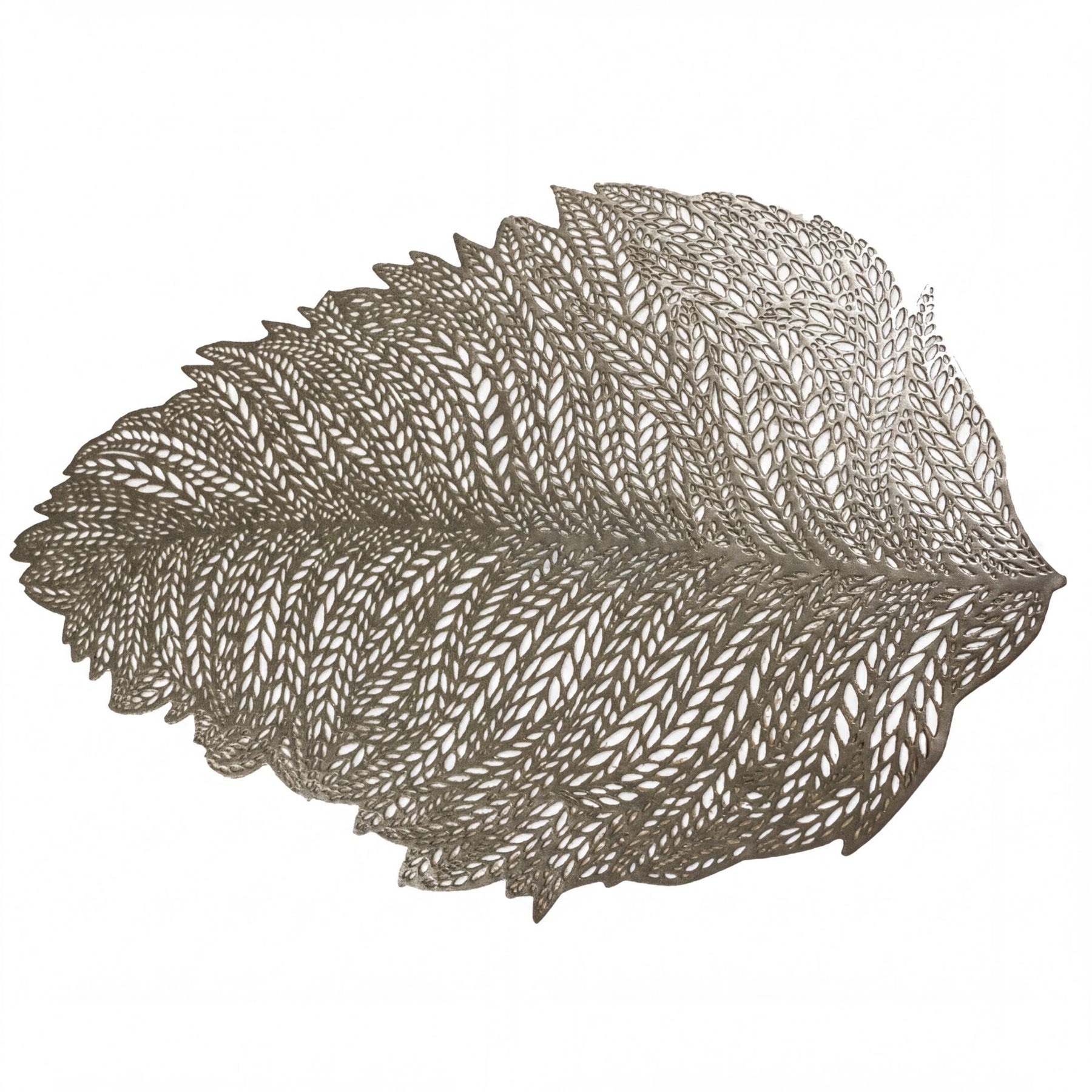 Set of six leaf cut-out vinyl placemats by AMF033-GLD, decorative and functional tableware for dining or gatherings.