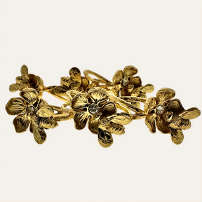 Set of four gold bee design napkin rings showcasing elegant, detailed jewelry-style accessories for table setting.