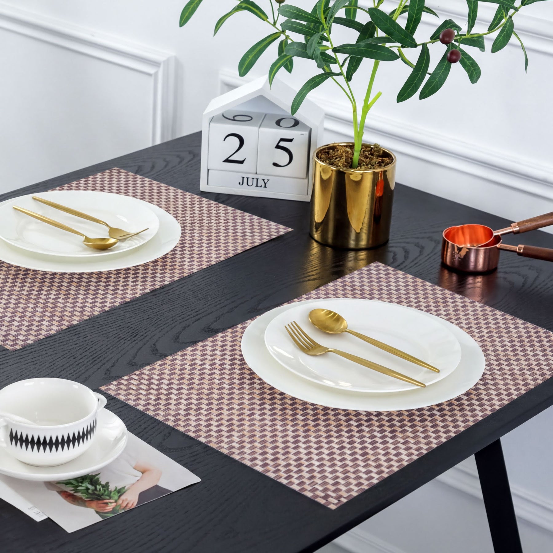 Set of four PVC placemats for dining table, durable and sleek, from brand 88186, perfect for protecting and decorating your table.