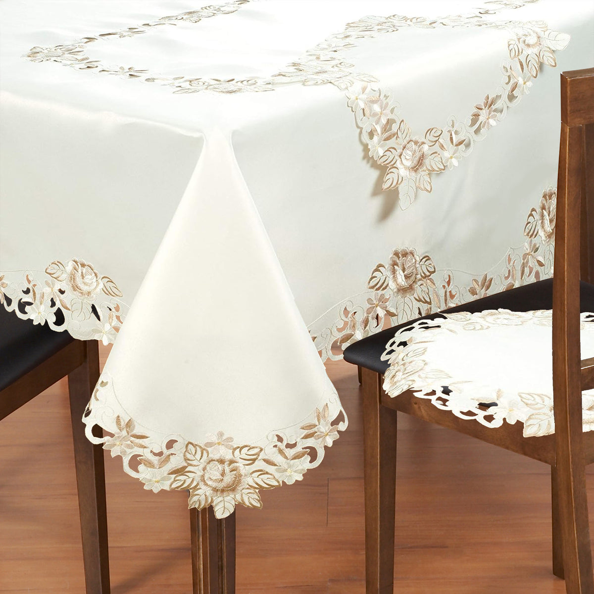 Elegant table cover from the Dayse Collection featuring European embroidery, designed by FD4145-TC for stylish table toppers.