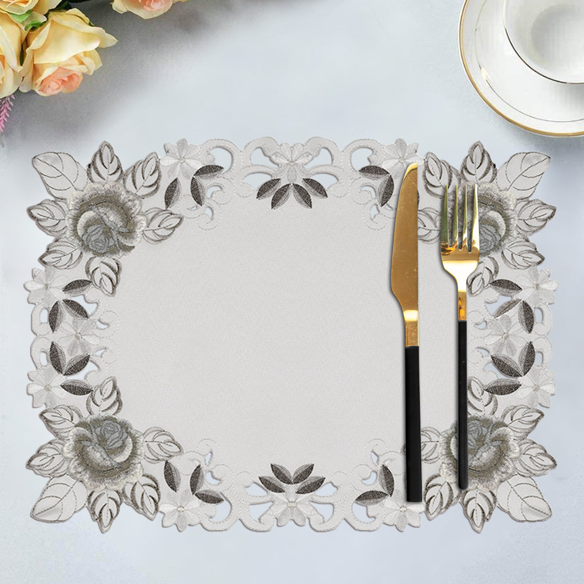 Set of six linen placemats with European embroidery from the Alois Collection, decorative table accessories by FD4151-PM.