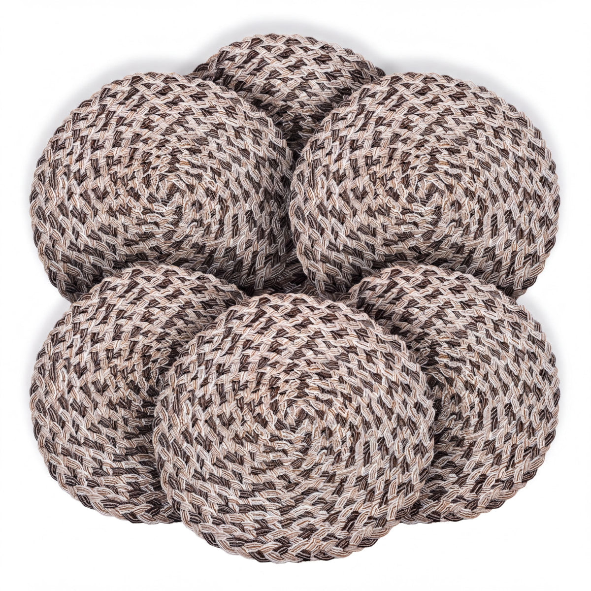 Set of six round PVC cut-out placemats by AXM026H-103, decorative and protective round placemats for dining tables.
