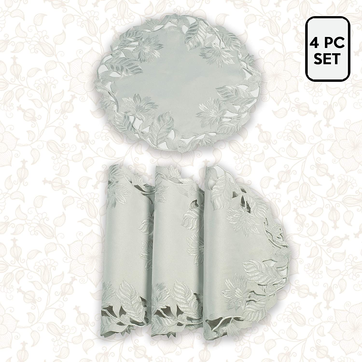 Light Gray Round Linen Placemat Doilies - The Corda Collection - Decozen