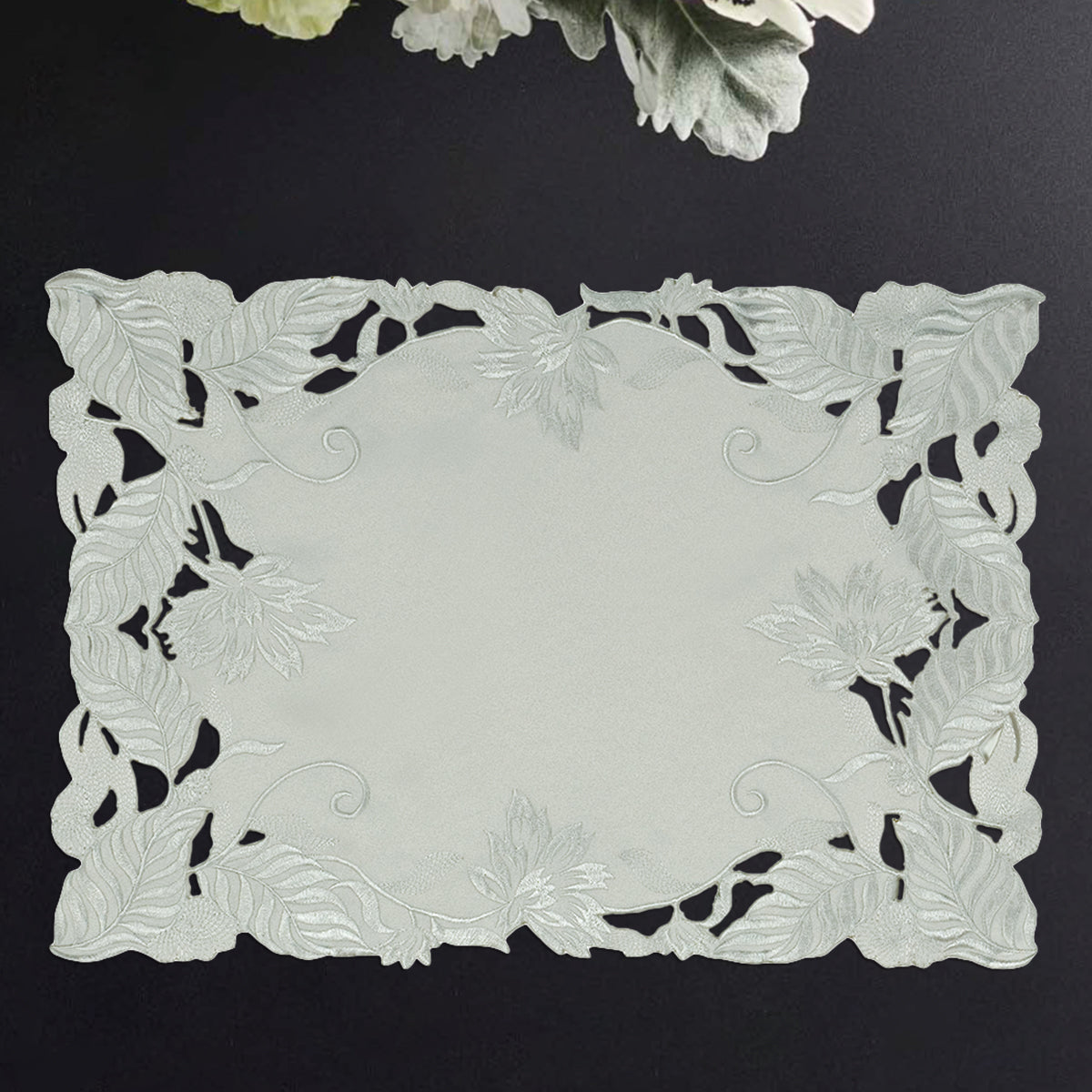 Set of six linen placemats with European embroidery from the Corda Collection, high-quality linen table accessories.