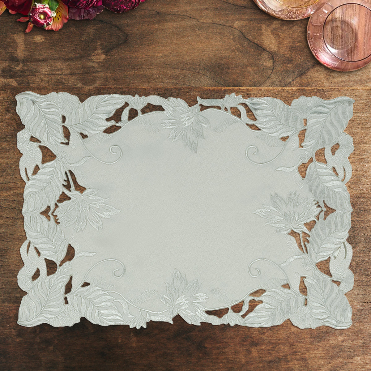 Set of six linen placemats with European embroidery from The Corda Collection, stylish table decor by FL3155-PM.