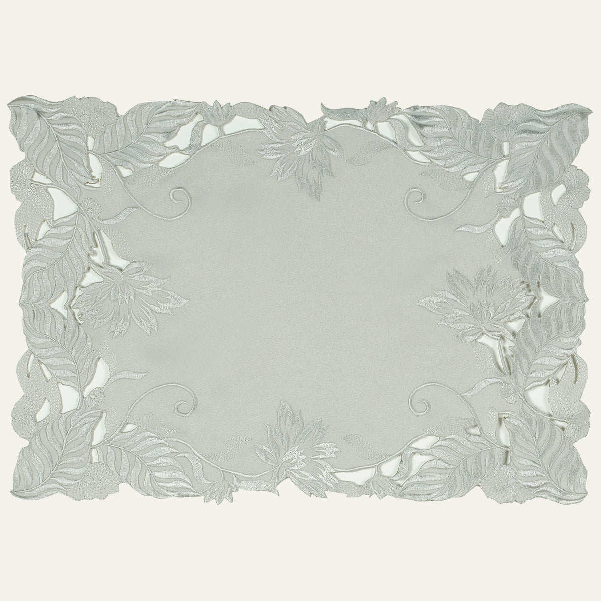 Set of six linen placemats from the Corda Collection featuring intricate European embroidery, by FL3155-PM.