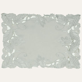 Set of six linen placemats from the Corda Collection featuring intricate European embroidery, by FL3155-PM.