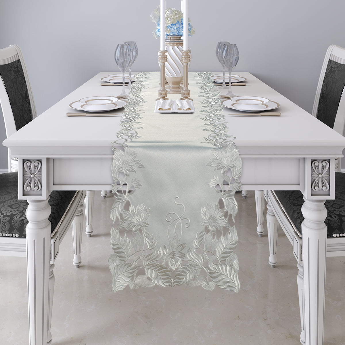 Table Runner with European Embroidery - The Corda Collection - Decozen