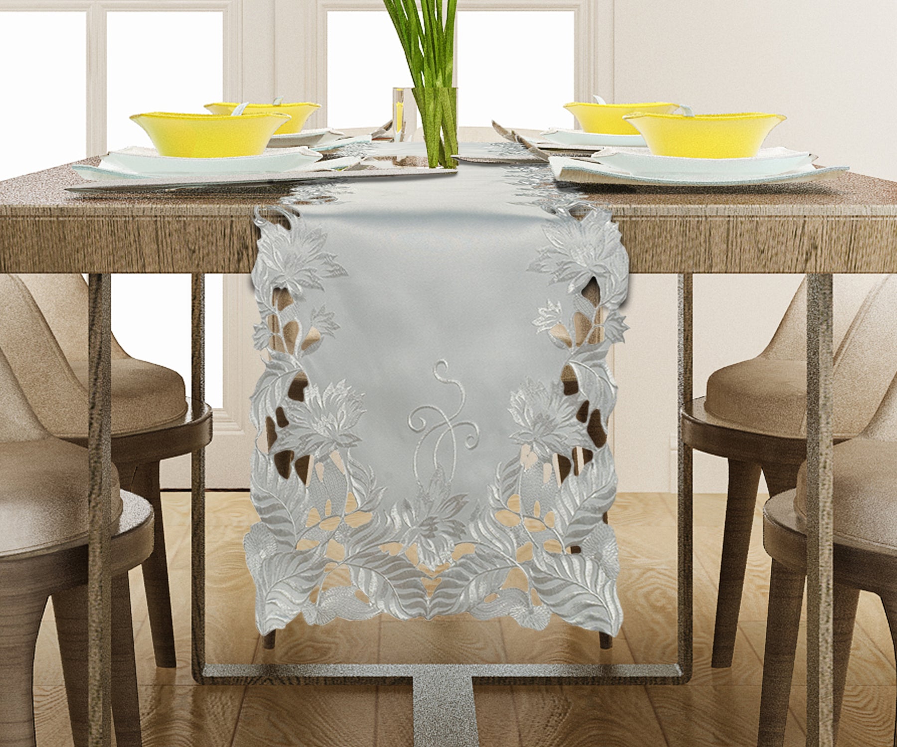 Table Runner with European Embroidery - The Corda Collection - Decozen