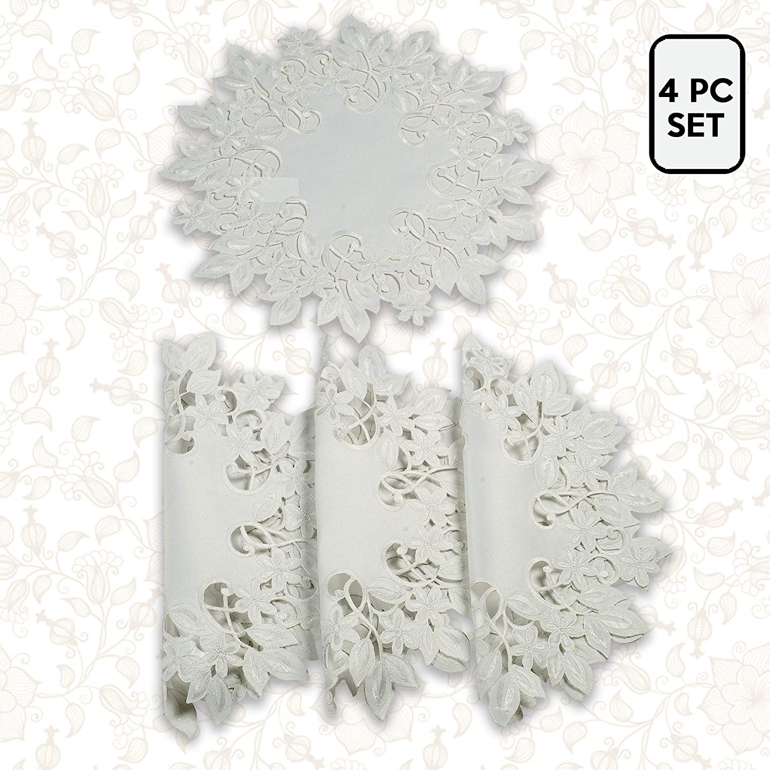 White Round Linen Placemat Doilies - The Darvin Collection - Decozen
