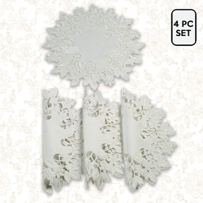 White Round Linen Placemat Doilies - The Darvin Collection - Decozen