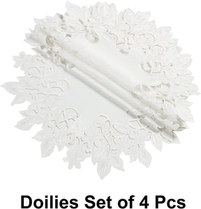 White Round Linen Placemat Doilies - The Darvin Collection - Decozen