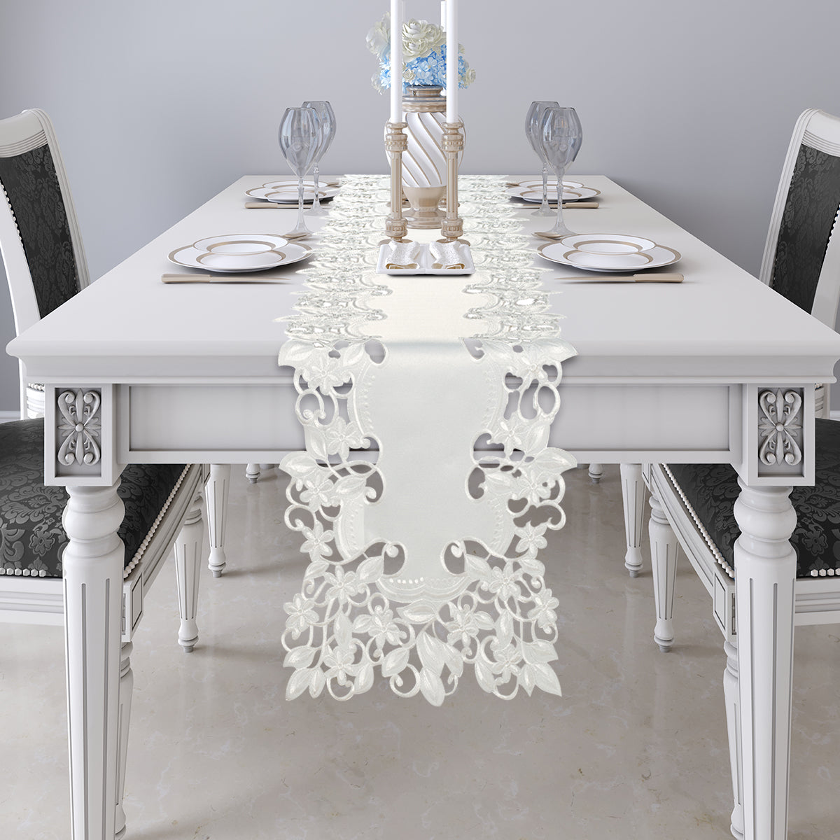 Table Runner with European Embroidery - The Darvin Collection - Decozen