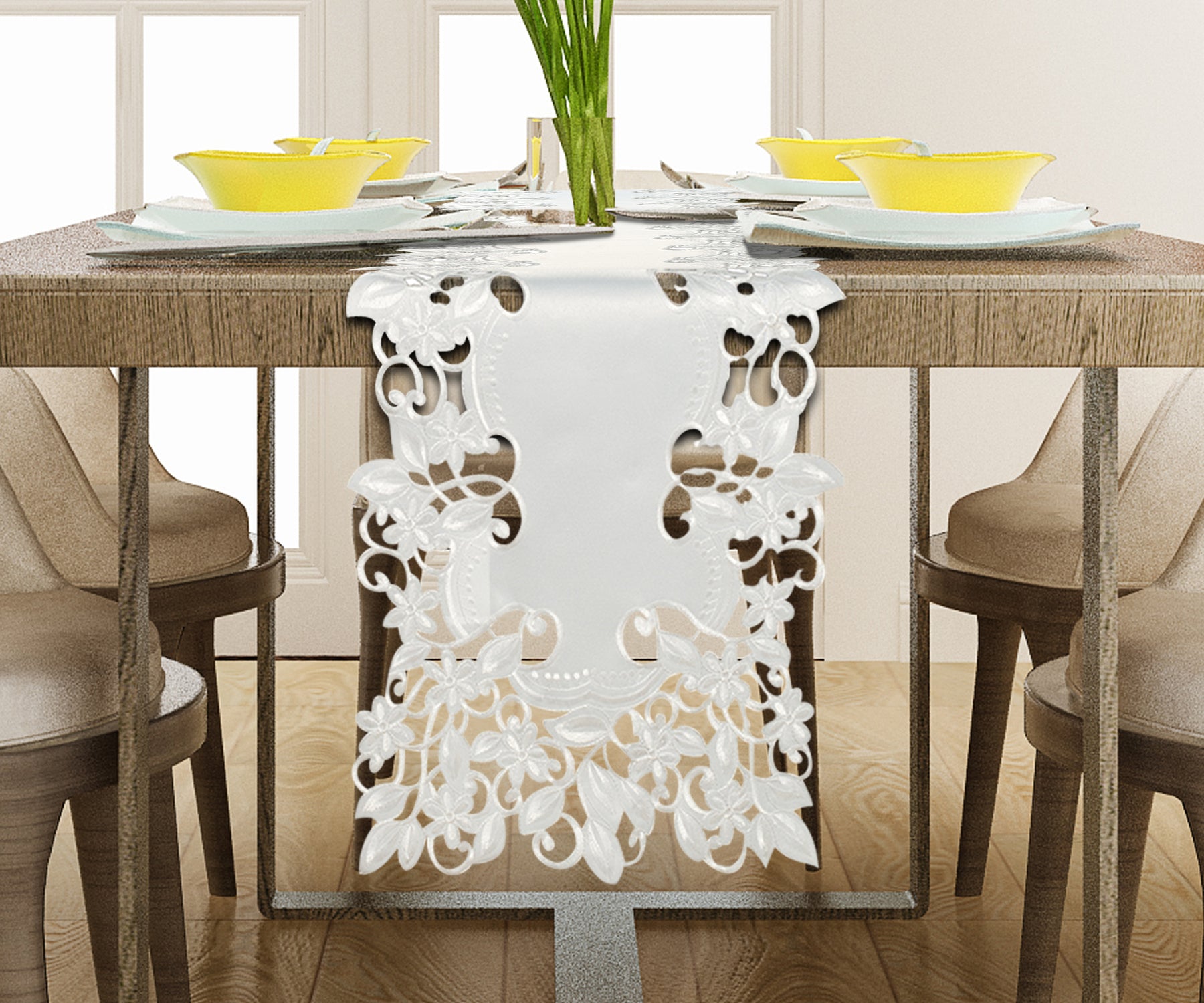 Table Runner with European Embroidery - The Darvin Collection - Decozen