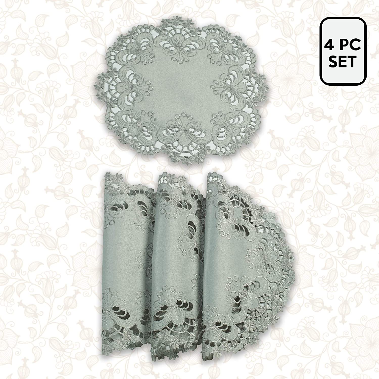 Gray Round Linen Placemat Doilies - The Creola Collection - Decozen