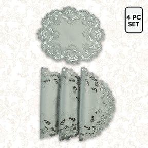 Gray Round Linen Placemat Doilies - The Creola Collection - Decozen