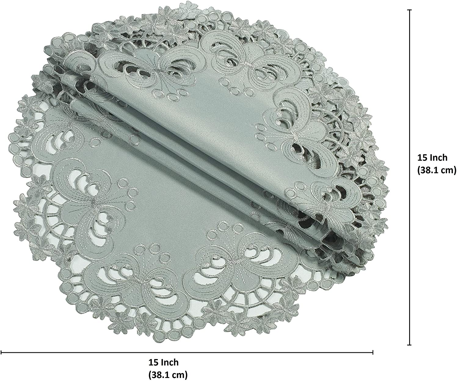 Gray Round Linen Placemat Doilies - The Creola Collection - Decozen