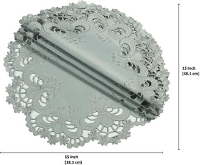 Gray Round Linen Placemat Doilies - The Creola Collection - Decozen