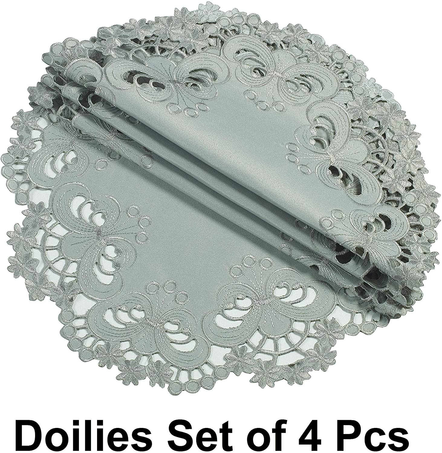 Gray Round Linen Placemat Doilies - The Creola Collection - Decozen