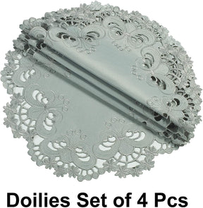 Gray Round Linen Placemat Doilies - The Creola Collection - Decozen