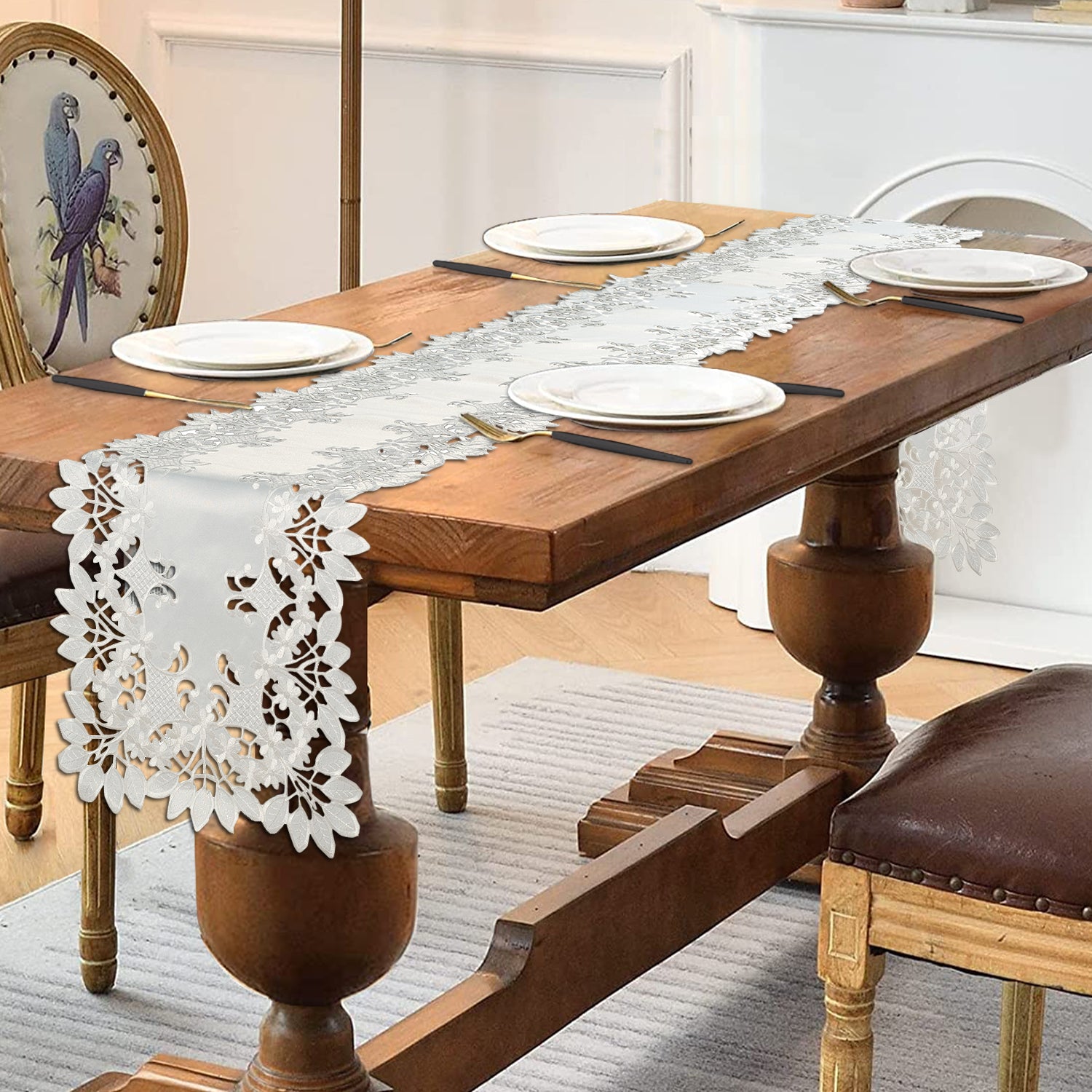 Table Runner with European Embroidery - The Deandra Collection - Decozen