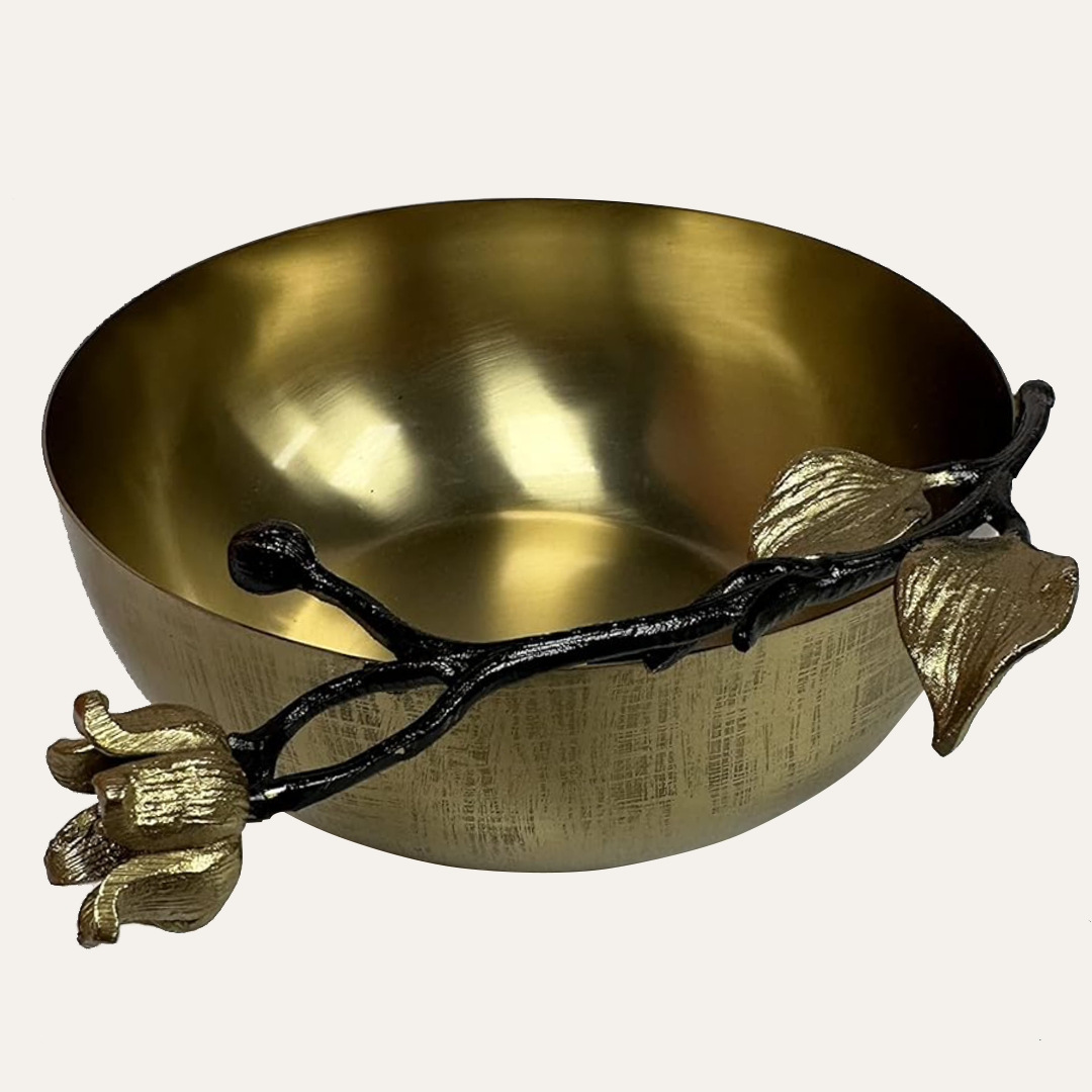 Small deep gold serving bowl by 827SELBA, perfect for kitchen décor or serving dishes, with a sleek, modern design.