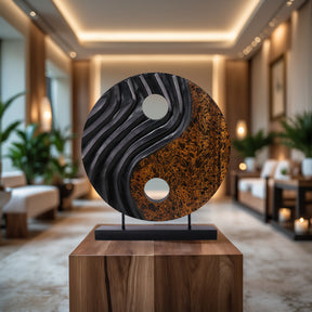 Celestial Balance – Handmade Yin Yang Wooden Sculpture, Decorative Home Art - Decozen