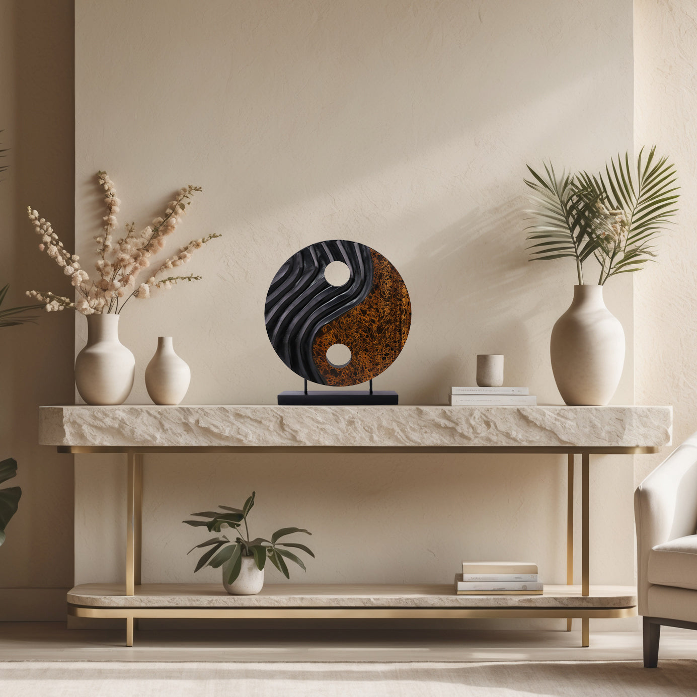 Celestial Balance – Handmade Yin Yang Wooden Sculpture, Decorative Home Art - Decozen