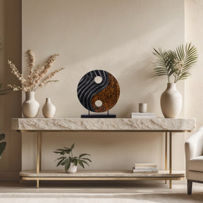 Celestial Balance – Handmade Yin Yang Wooden Sculpture, Decorative Home Art - Decozen