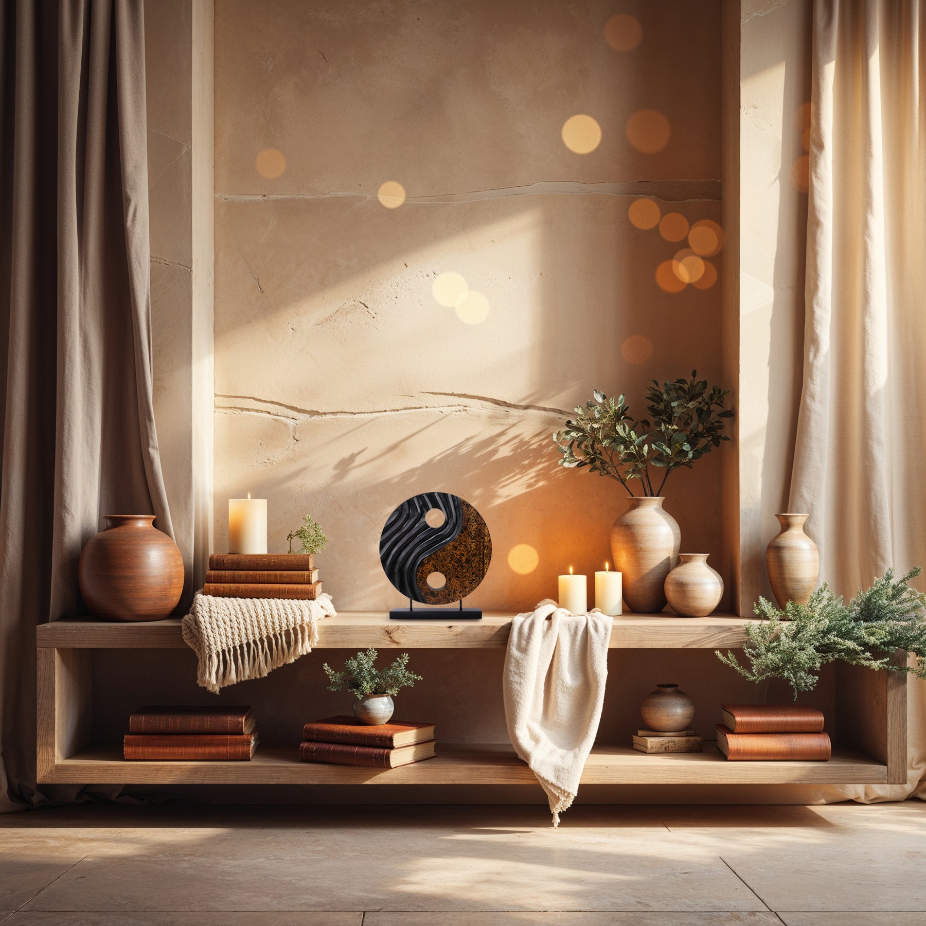 Celestial Balance – Handmade Yin Yang Wooden Sculpture, Decorative Home Art - Decozen