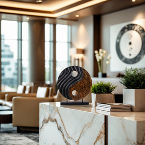 Celestial Balance – Handmade Yin Yang Wooden Sculpture, Decorative Home Art - Decozen