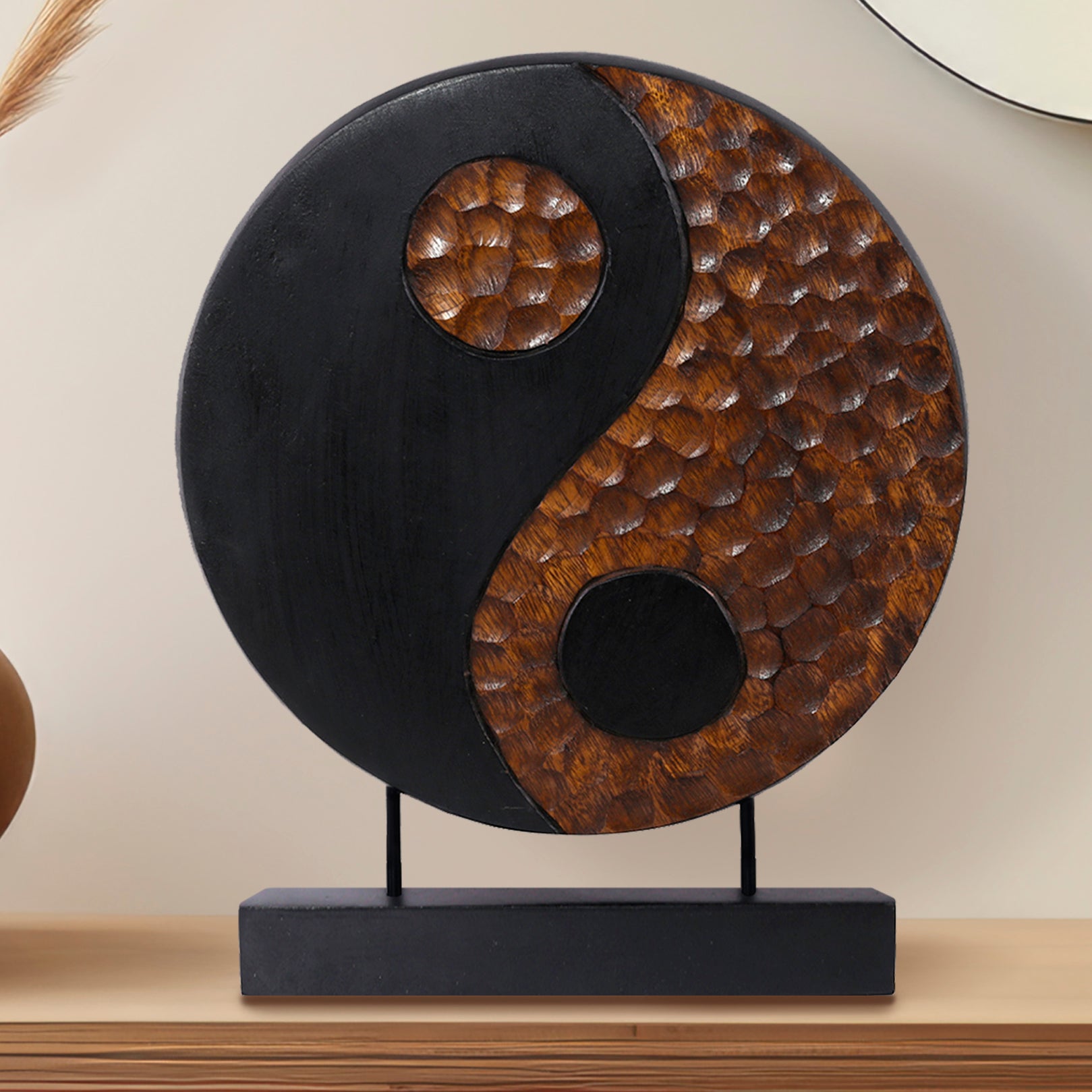 Tranquil Spirit – Hand-Carved Yin Yang Wooden Sculpture, Elegant Home and Farm House Décor - Decozen