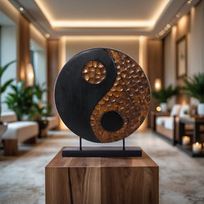 Tranquil Spirit – Hand-Carved Yin Yang Wooden Sculpture, Elegant Home and Farm House Décor - Decozen
