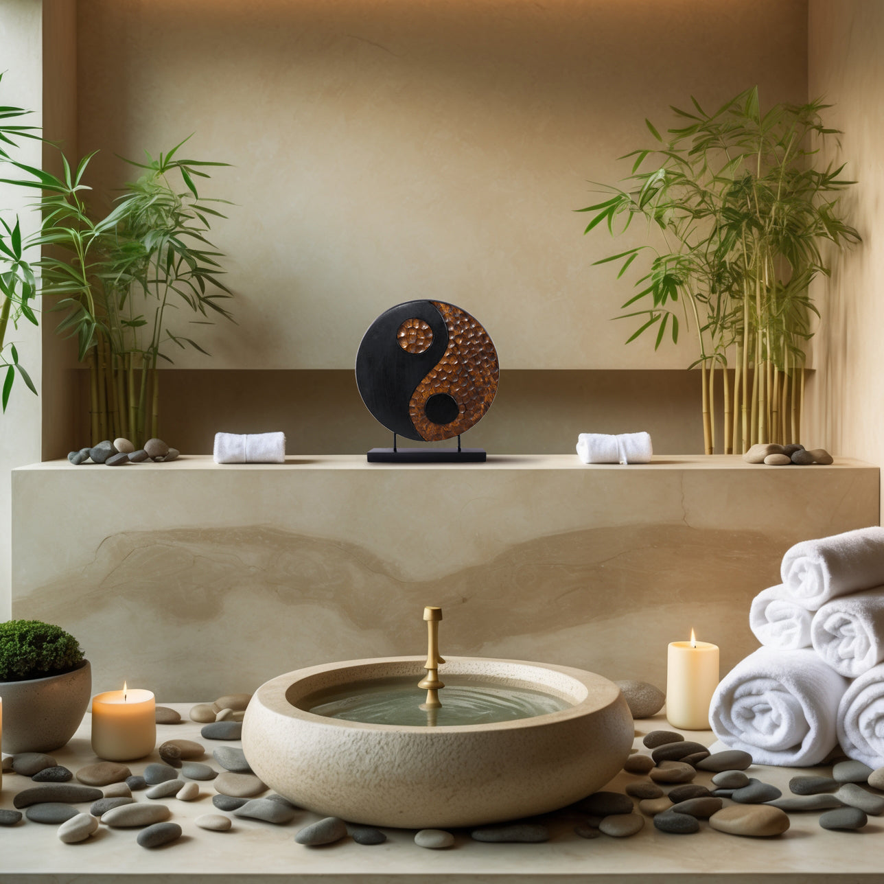 Tranquil Spirit – Hand-Carved Yin Yang Wooden Sculpture, Elegant Home and Farm House Décor - Decozen