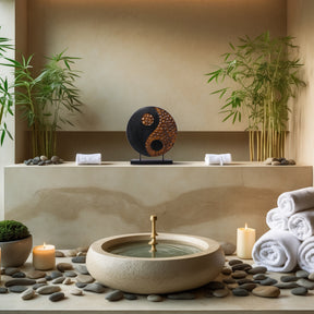 Tranquil Spirit – Hand-Carved Yin Yang Wooden Sculpture, Elegant Home and Farm House Décor - Decozen