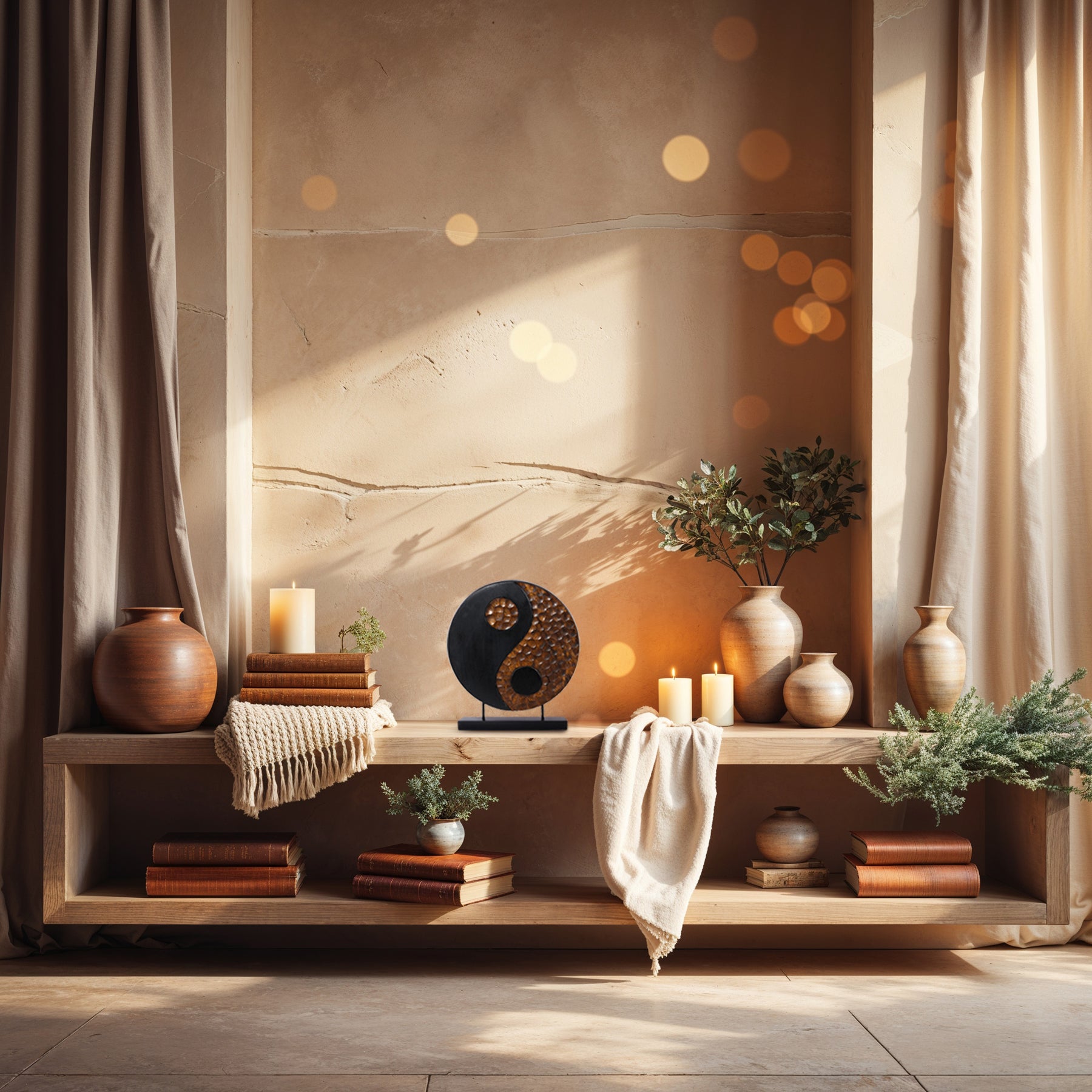 Tranquil Spirit – Hand-Carved Yin Yang Wooden Sculpture, Elegant Home and Farm House Décor - Decozen