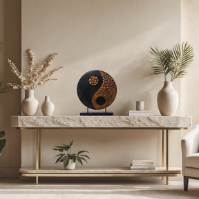 Tranquil Spirit – Hand-Carved Yin Yang Wooden Sculpture, Elegant Home and Farm House Décor - Decozen
