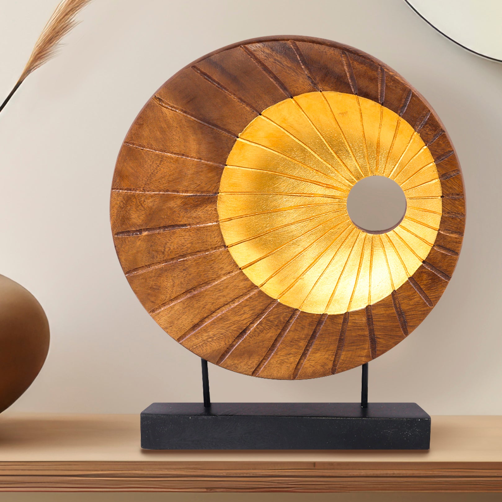 Hand-carved wooden sculpture by LAY003, artistic wooden décor accent, showcasing natural grain and intricate craftsmanship for home decoration.