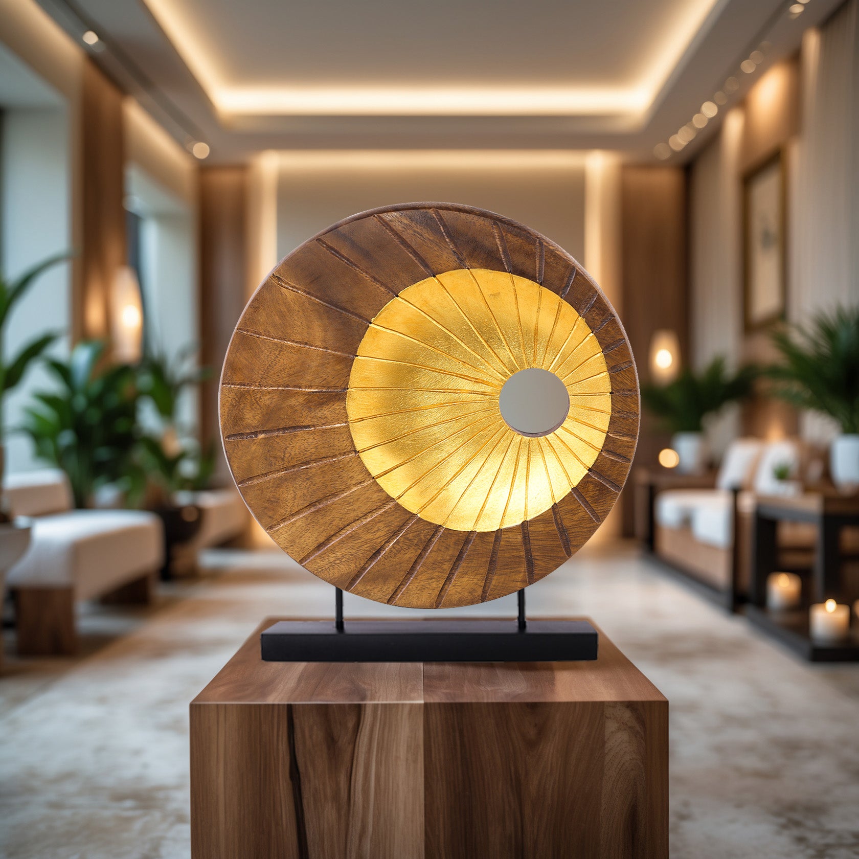 Hand-carved wooden sculpture by LAY003, artistic wooden décor accent for home decor, showcasing natural wood grain and intricate craftsmanship.