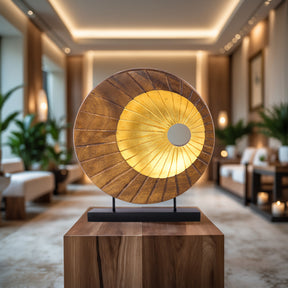 Hand-carved wooden sculpture by LAY003, artistic wooden décor accent for home decor, showcasing natural wood grain and intricate craftsmanship.