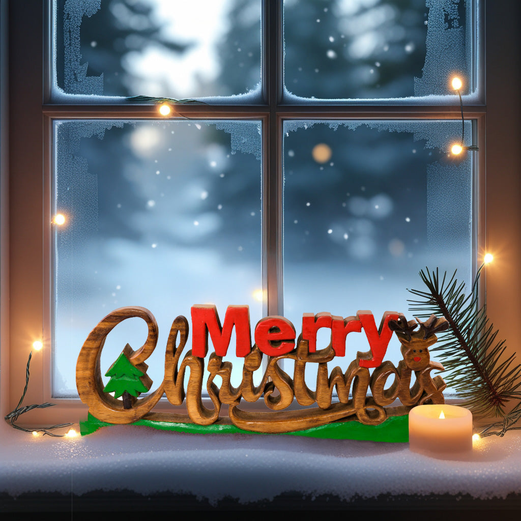Merry Spirit – Hand-Carved Wooden Sculpture, Handmade Decorative Holiday Accent