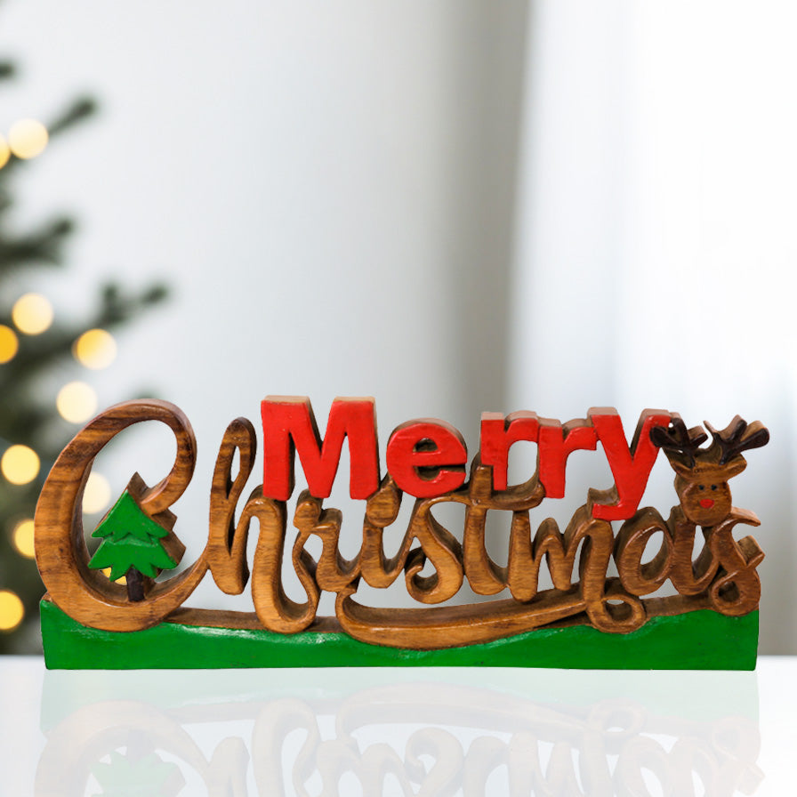 Merry Spirit – Hand-Carved Wooden Sculpture, Handmade Decorative Holiday Accent