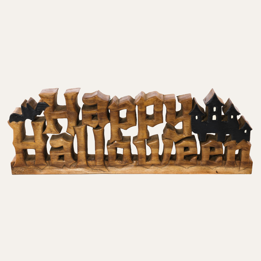 Midnight Haunt – Hand-Carved Wooden Sculpture, Handmade Halloween Home Décor - Decozen