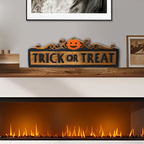 Trick or Treat Wooden Sculpture – Handmade Halloween Decor Decozen Luxe - Decozen