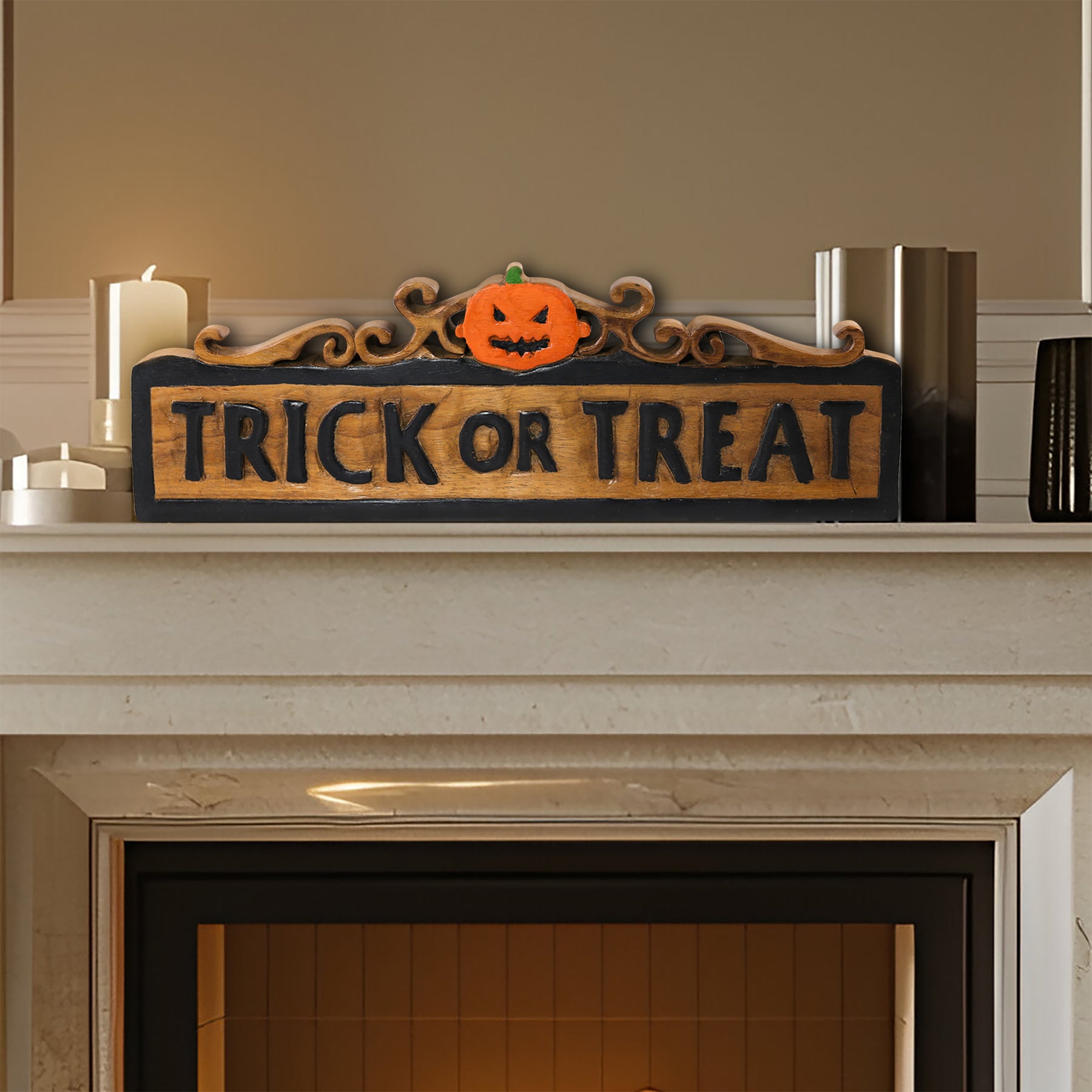 Trick or Treat Wooden Sculpture – Handmade Halloween Decor Decozen Luxe - Decozen