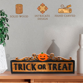 Trick or Treat Wooden Sculpture – Handmade Halloween Decor Decozen Luxe - Decozen