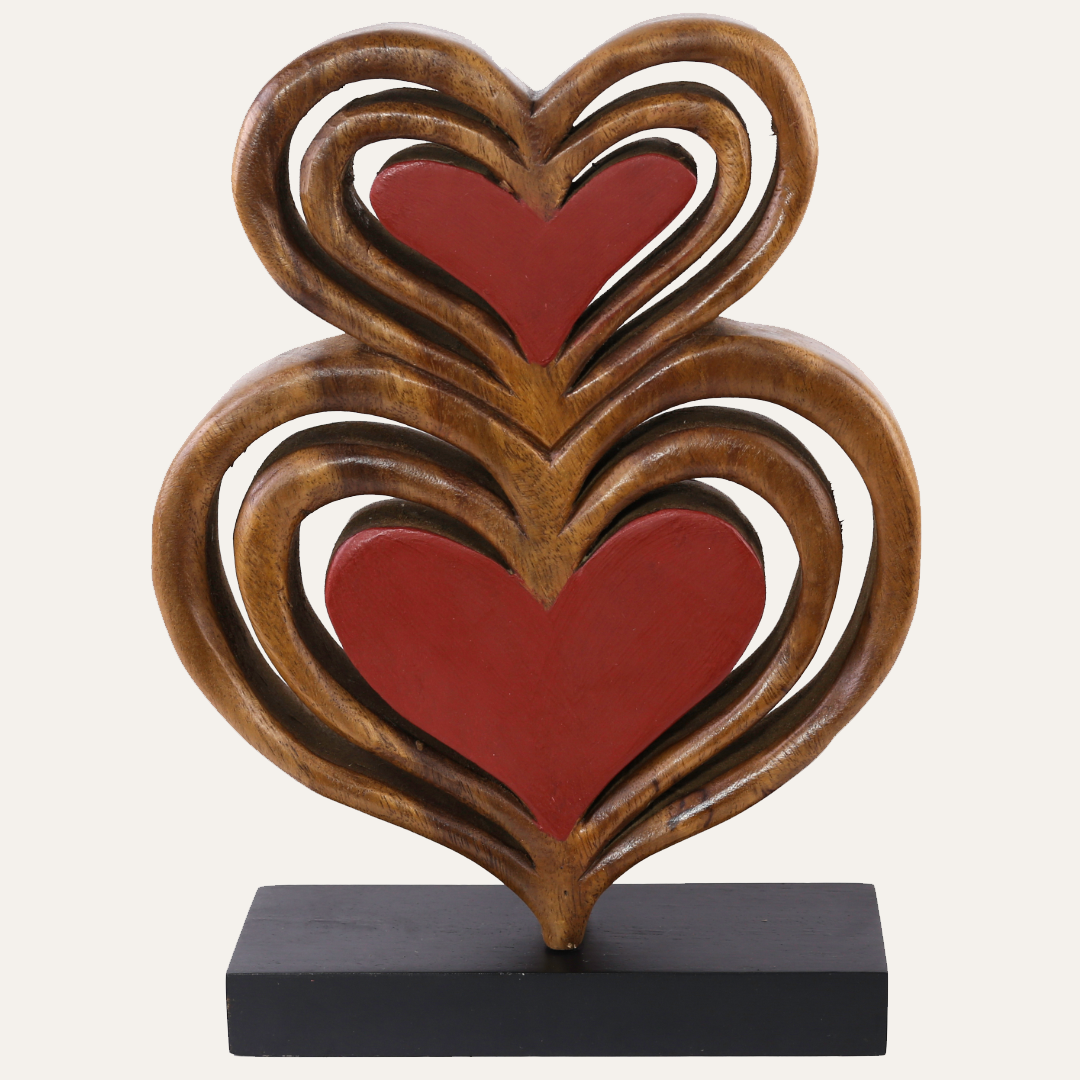 Twin Souls – Handmade Wooden Hearts Sculpture, Symbol of Love - Decozen