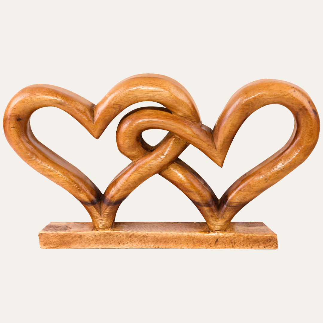 Hearts handmade wooden sculpture from LAY019, wooden décor piece featuring carved heart shapes and natural wood finish.