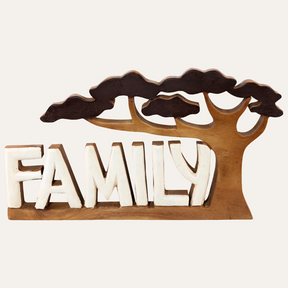 Forever Family – Hand Carved Wooden Sculpture, Handmade Decorative Home Art - Decozen